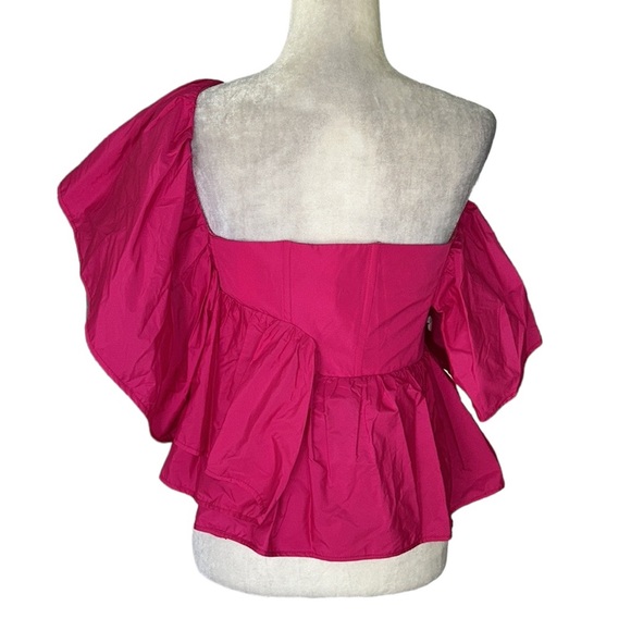 NWT Zara Fuschia Pink Voluminous Asymmetric One Shoulder Ruffled Crop Top - M - Picture 11 of 16
